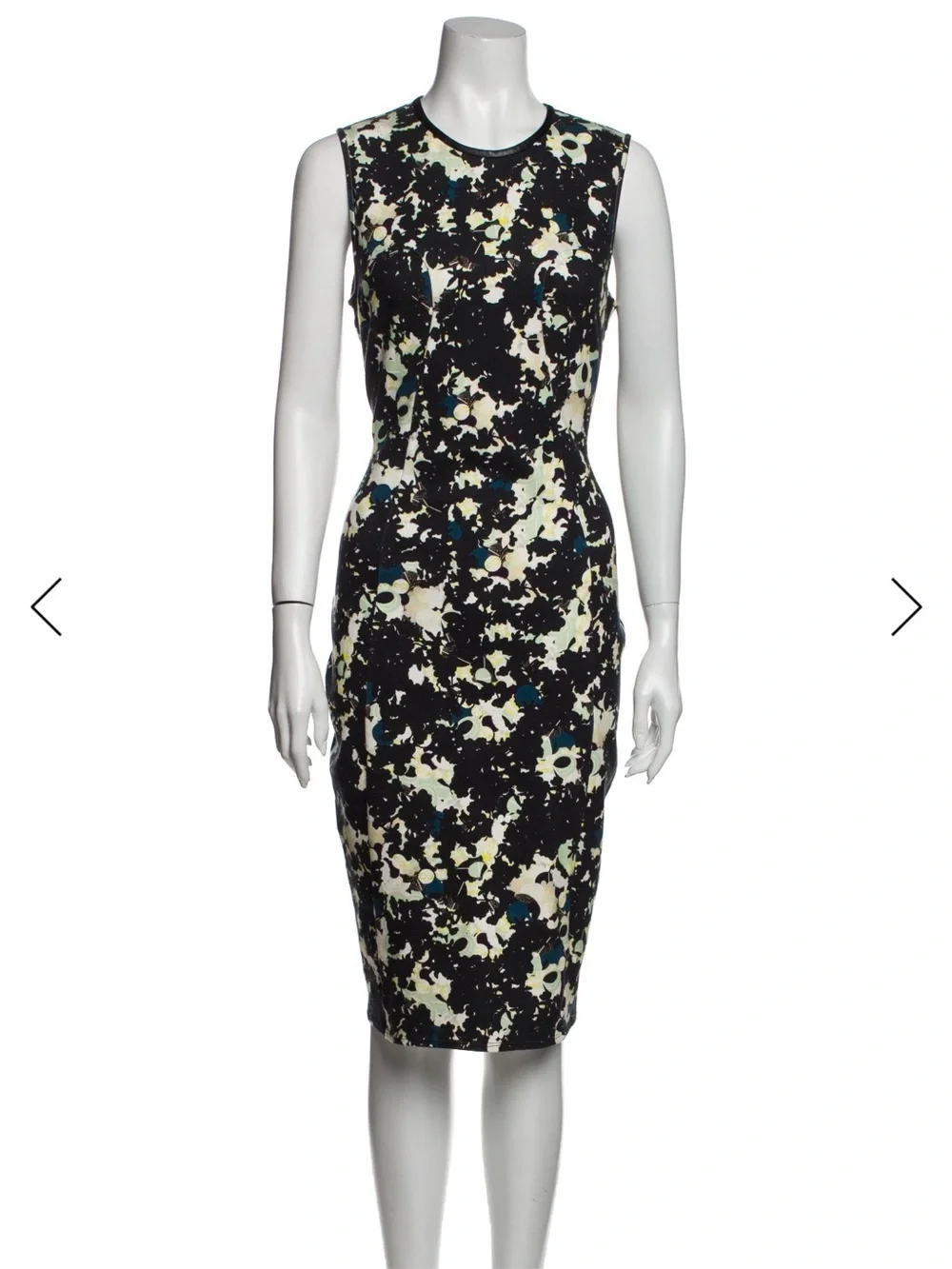 ERDEM Black Floral-Print Sleeveless Midi Dress with Cream and Teal Accents